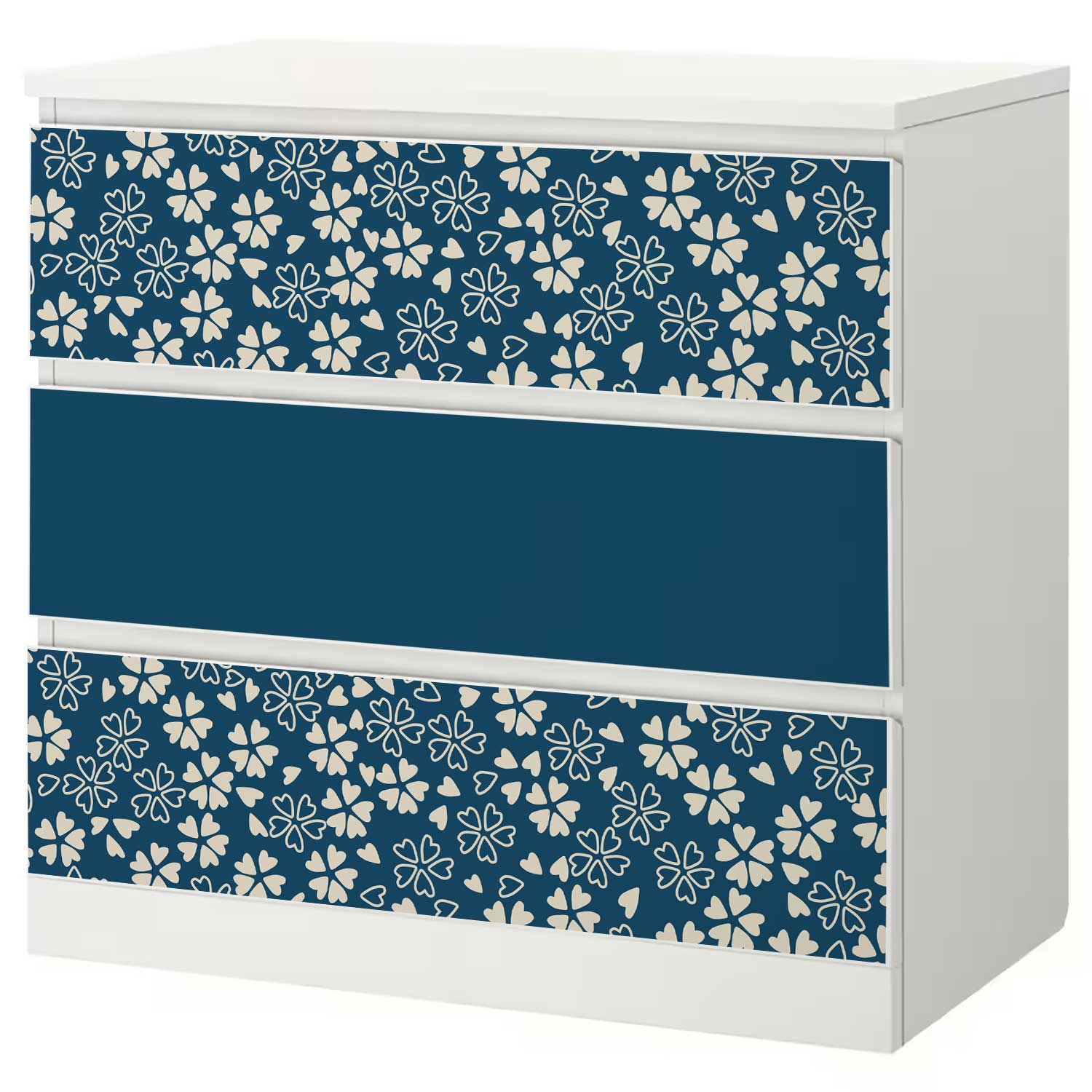 Möbelfolie für IKEA MALM Kommode 3-Schubladen 80x78 'Blüten' Bundle