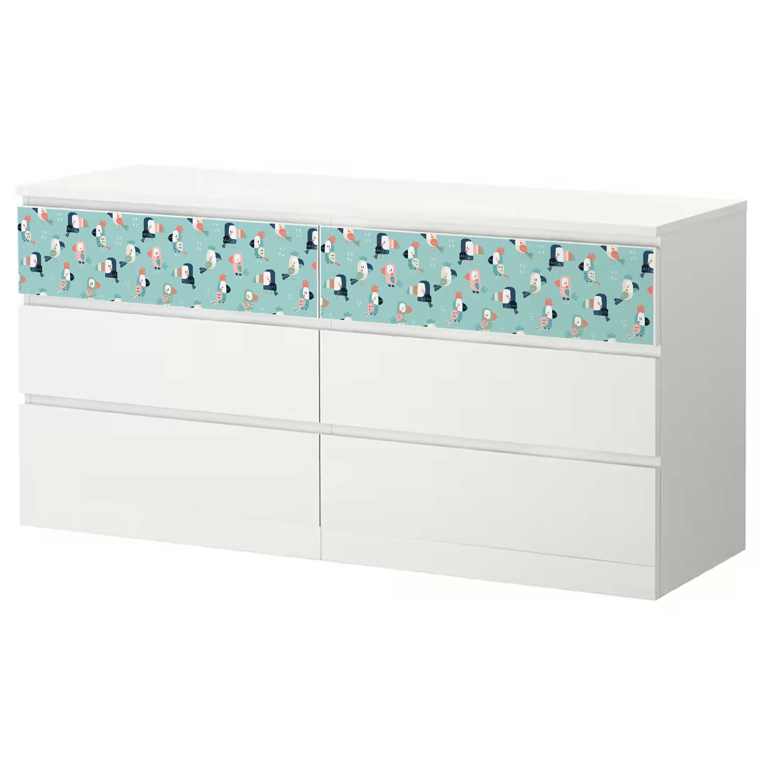 Möbelfolie Kinder für IKEA MALM Kommode 6-Schubladen 160x78 cm 'Papagei'