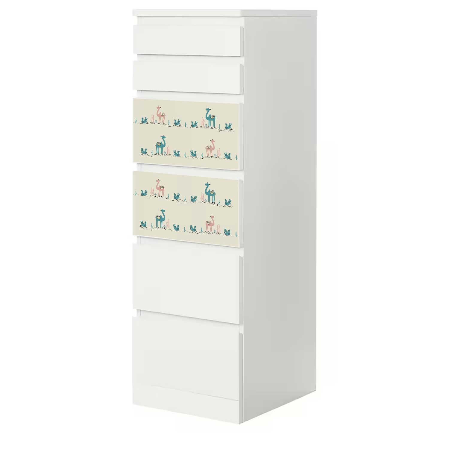 Möbelfolie Kinder für IKEA MALM Kommode 6-Schubladen 40x123 cm 'Kamele'