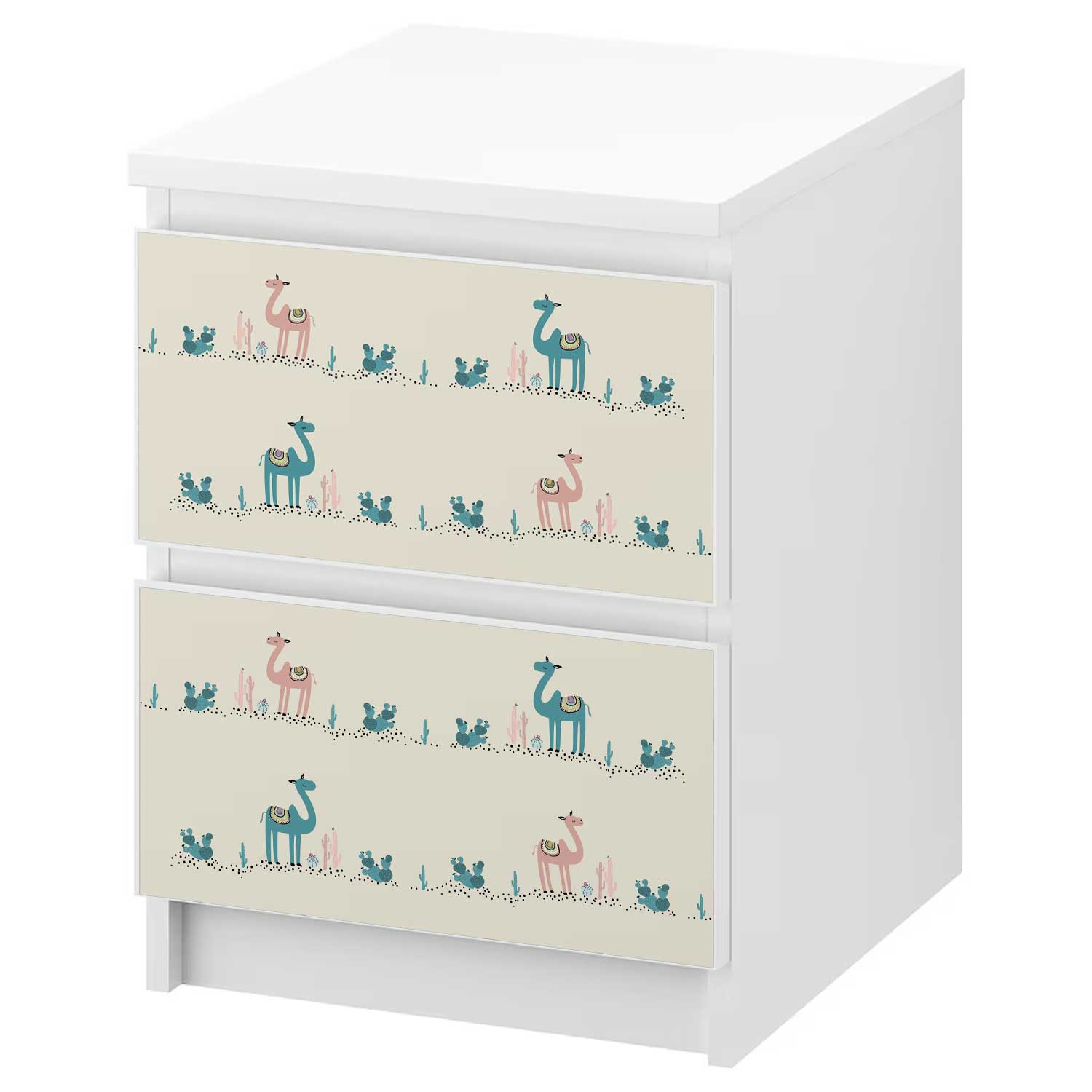 Möbelfolie Kinder für IKEA MALM Kommode 2-Schubladen 'Kamele'