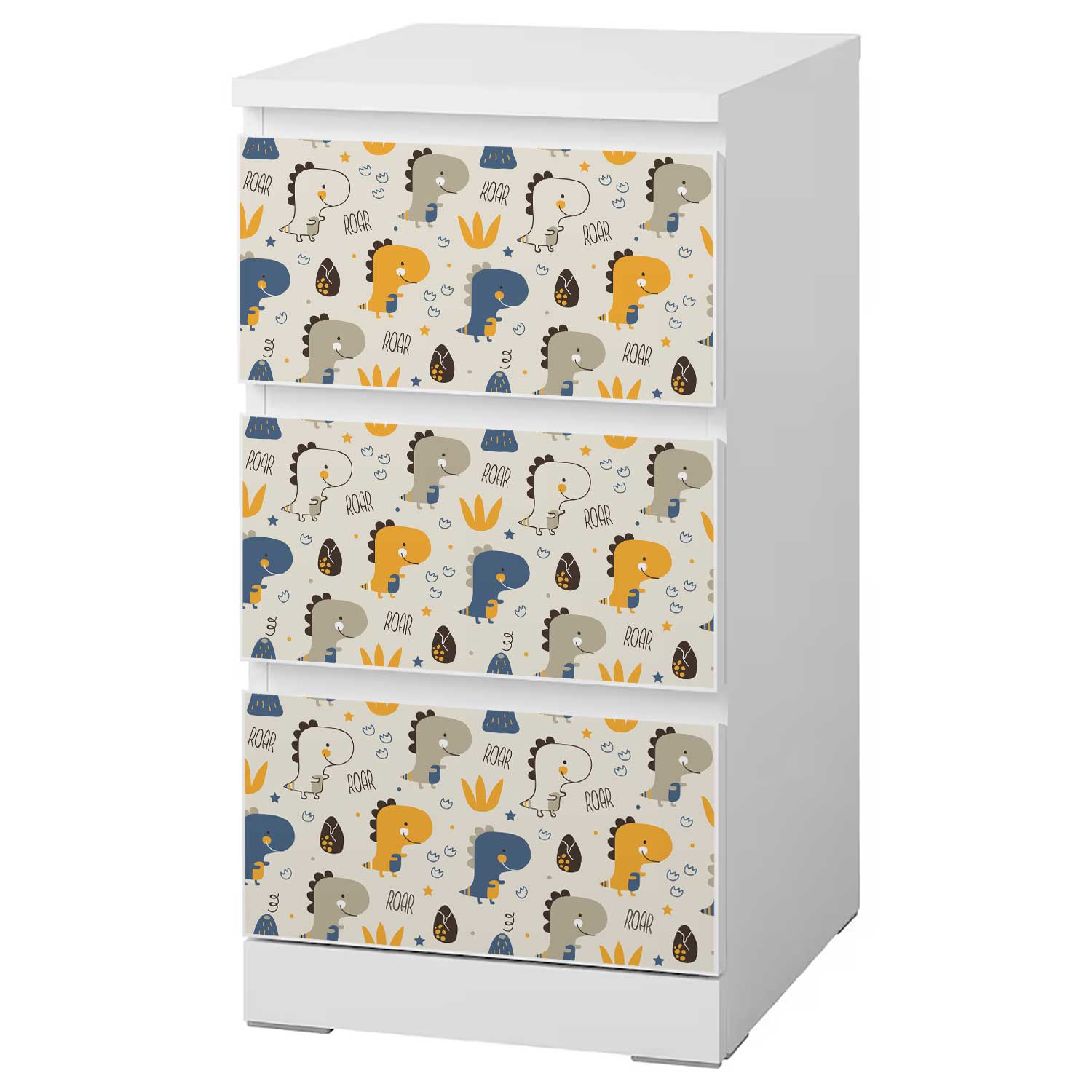 Möbelfolie Kinder für IKEA MALM Kommode 3-Schubladen 40x78 cm 'Dino'