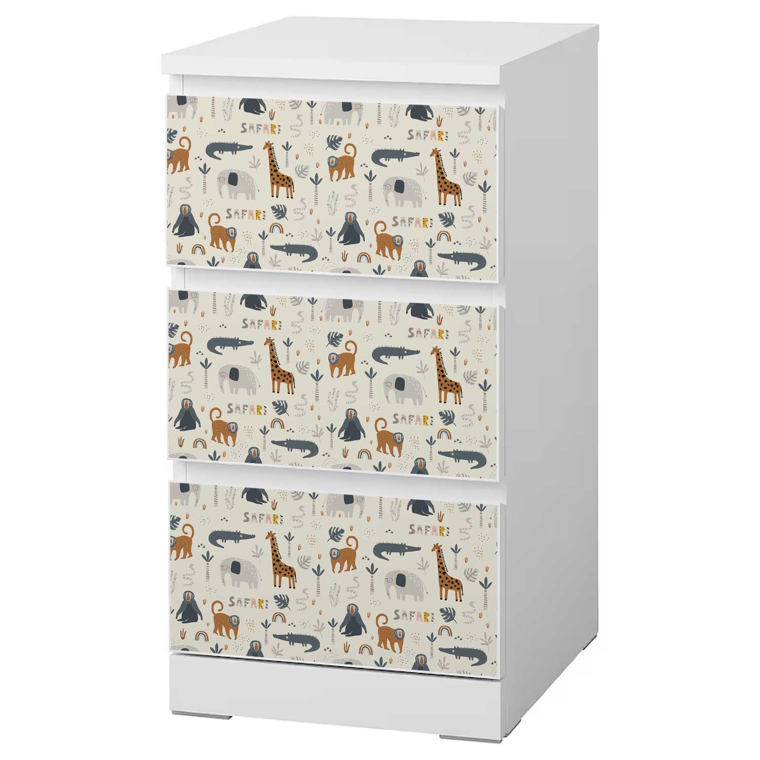 Möbelfolie Kinder für IKEA MALM Kommode 3-Schubladen 40x78 cm 'Safari'