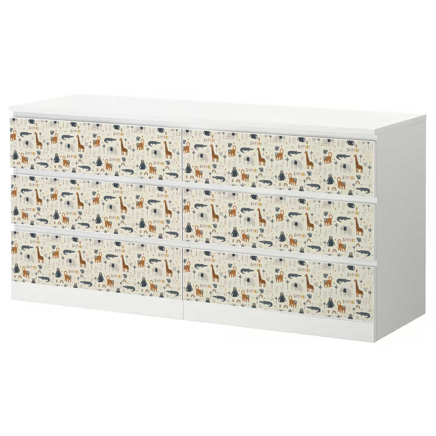 Möbelfolie Kinder für IKEA MALM Kommode 6-Schubladen 160x78 cm 'Safari'