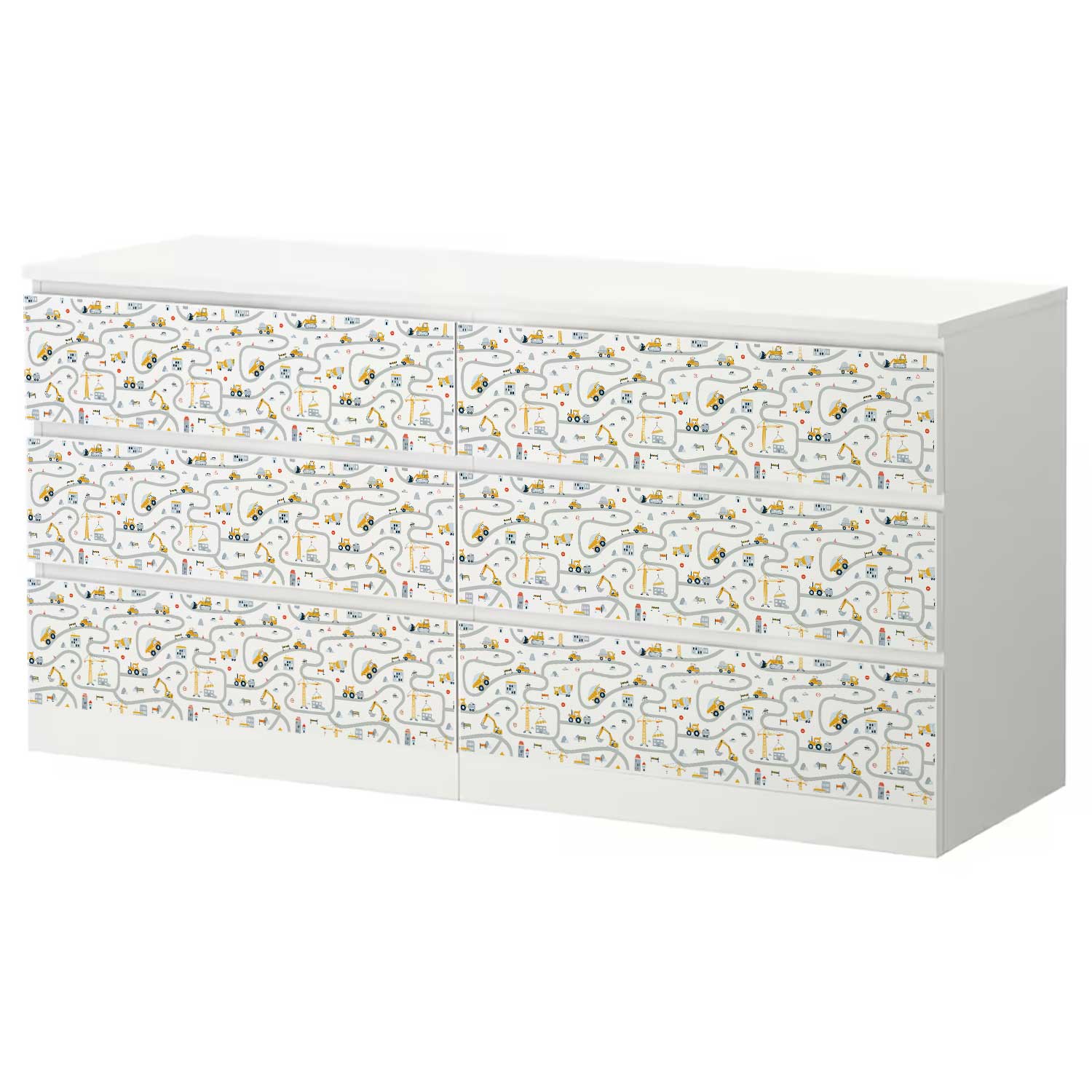 Möbelfolie Kinder für IKEA MALM Kommode 6-Schubladen 160x78 cm 'Baustelle'