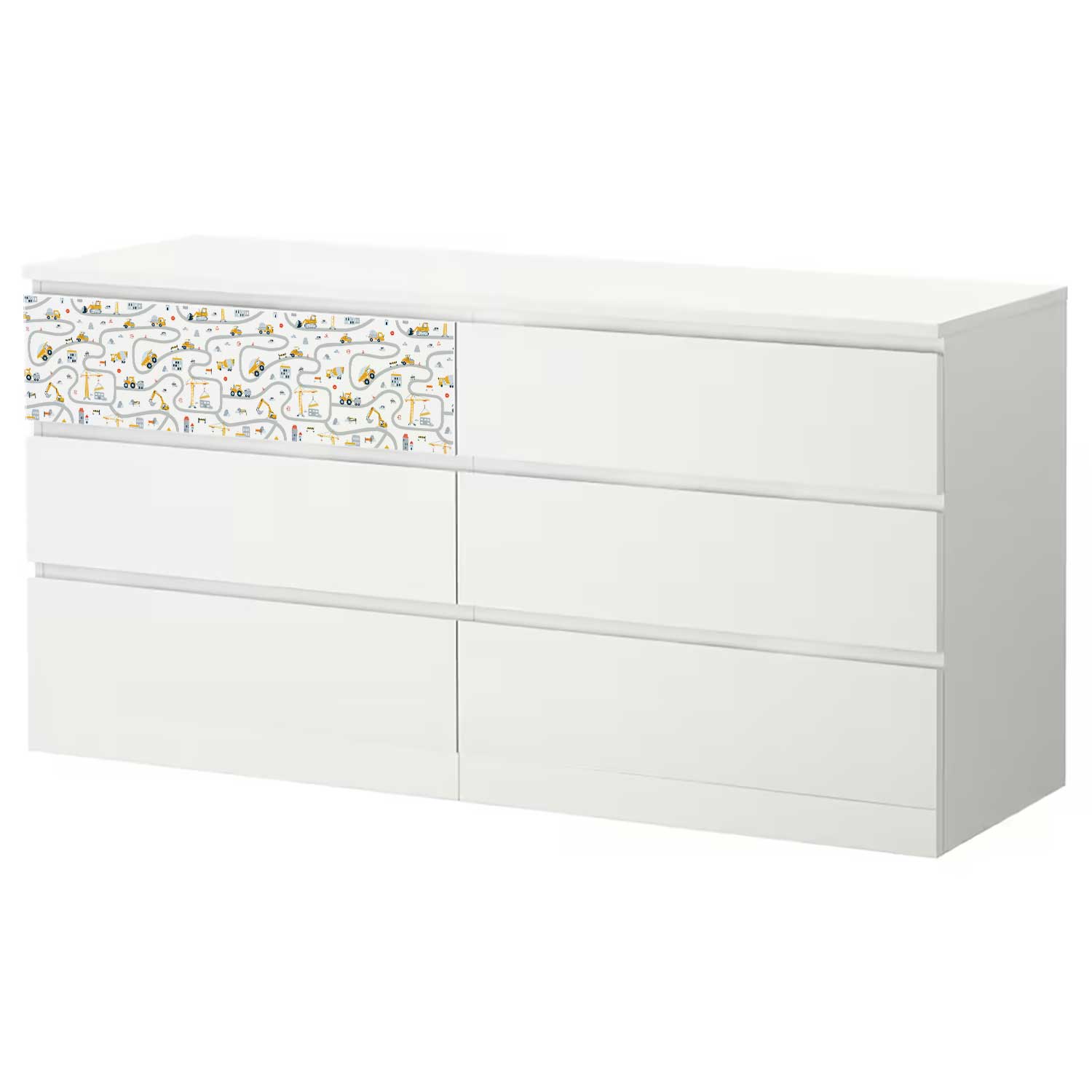 Möbelfolie Kinder für IKEA MALM Kommode 6-Schubladen 160x78 cm 'Baustelle'