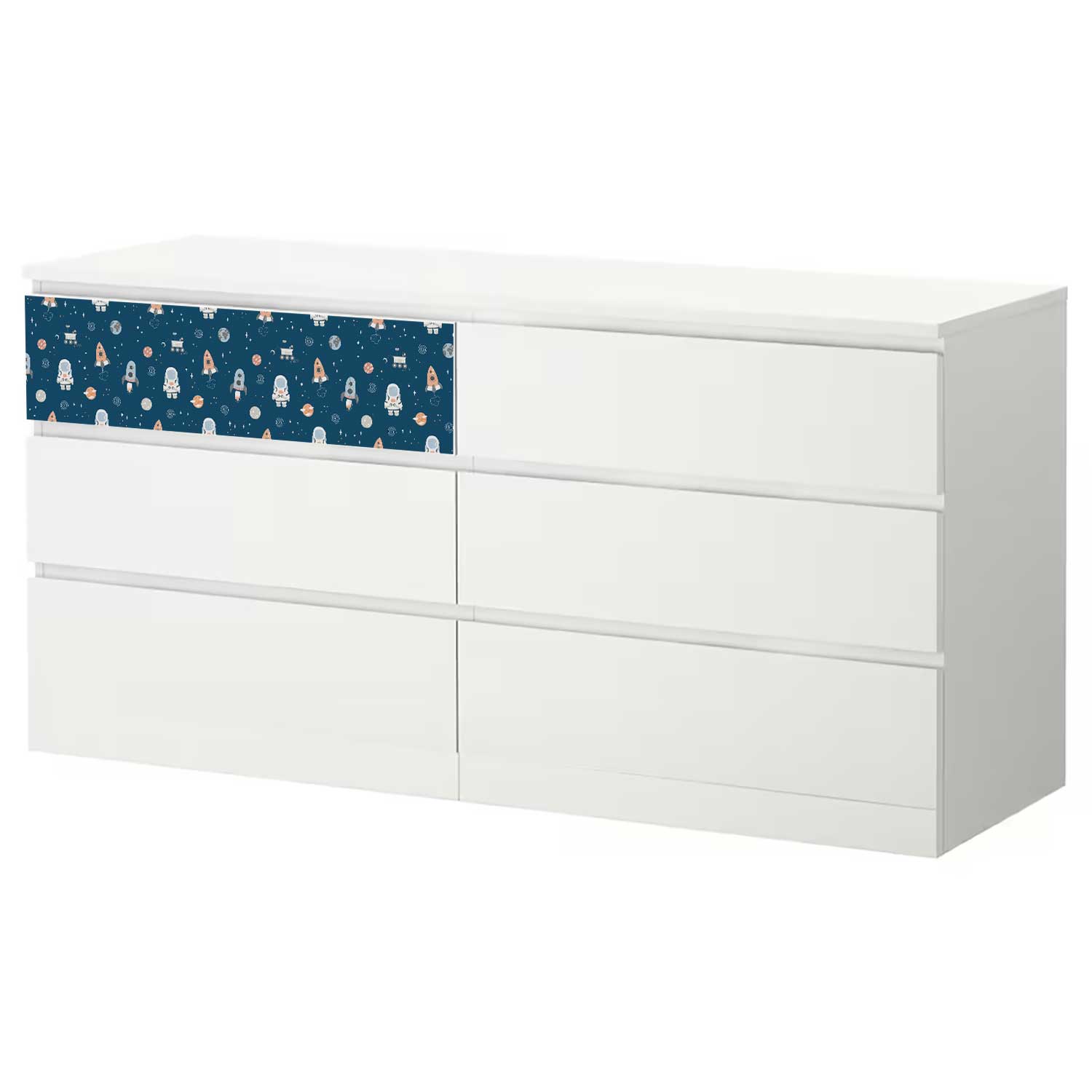 Möbelfolie Kinder für IKEA MALM Kommode 6-Schubladen 160x78 cm 'Weltraum'