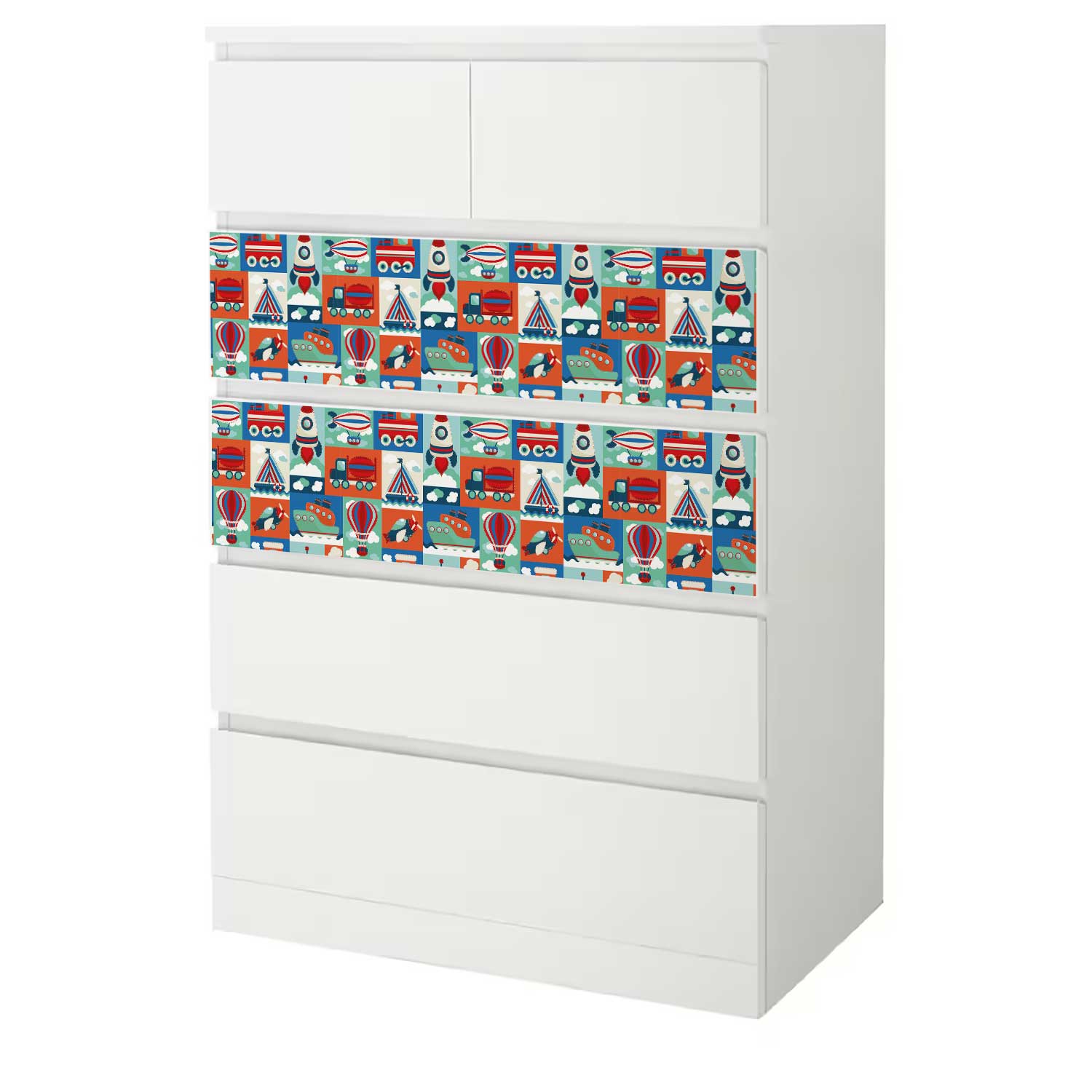 Möbelfolie Kinder für IKEA MALM 6-Schubladen 80x123 'Land, Wasser & Luft'