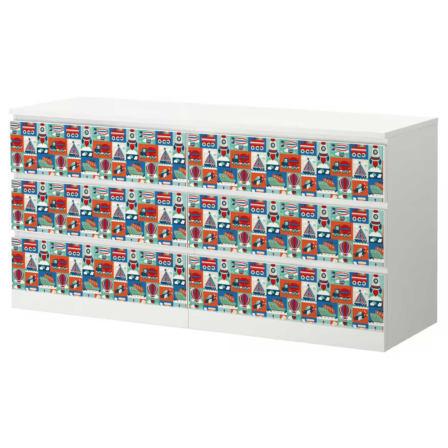 Möbelfolie Kinder für IKEA MALM Kommode 6-Schubladen 160x78 cm 'Land, Wasser & Luft'