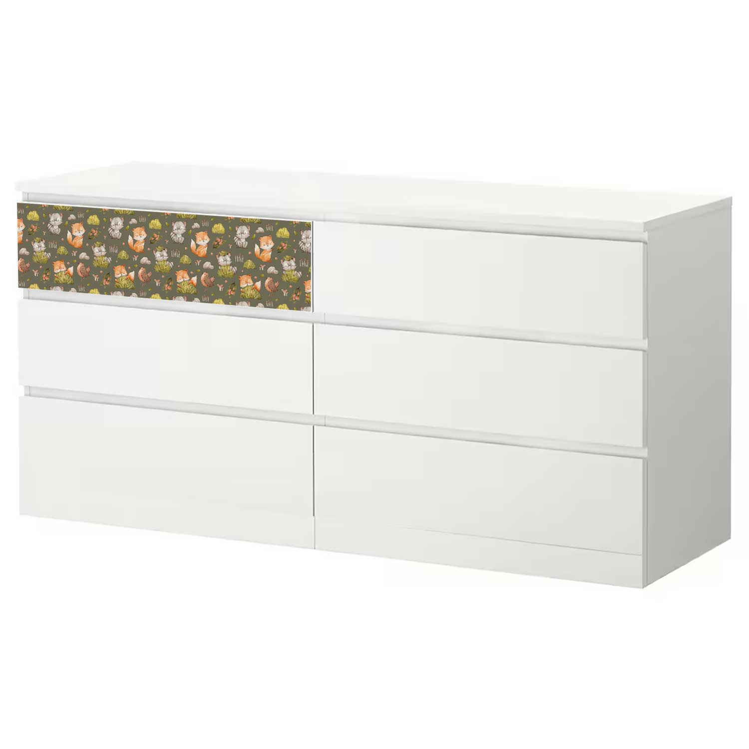 Möbelfolie Kinder für IKEA MALM Kommode 6-Schubladen 160x78 cm 'Waldtiere'