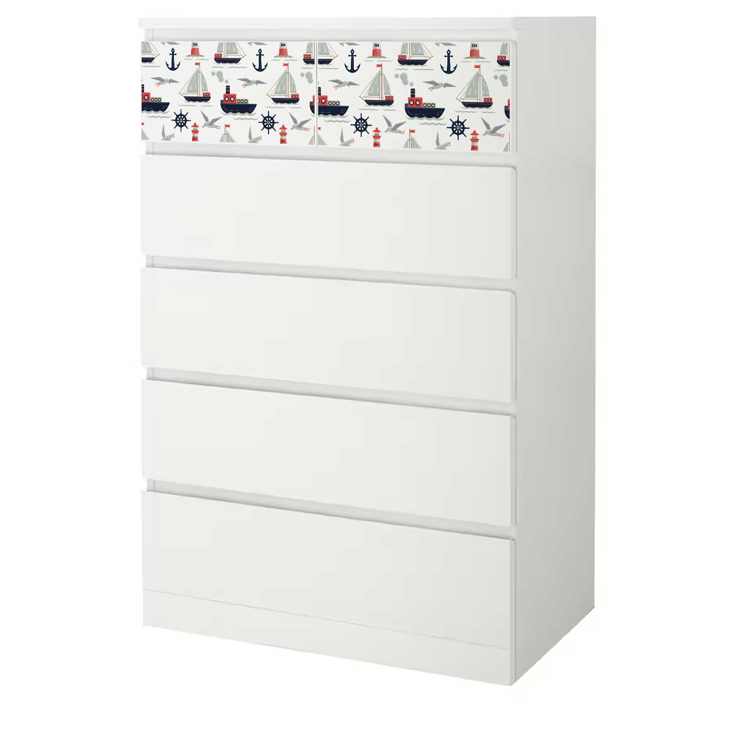 Möbelfolie Kinder für IKEA MALM 6-Schubladen 80x123 'Segelboot'