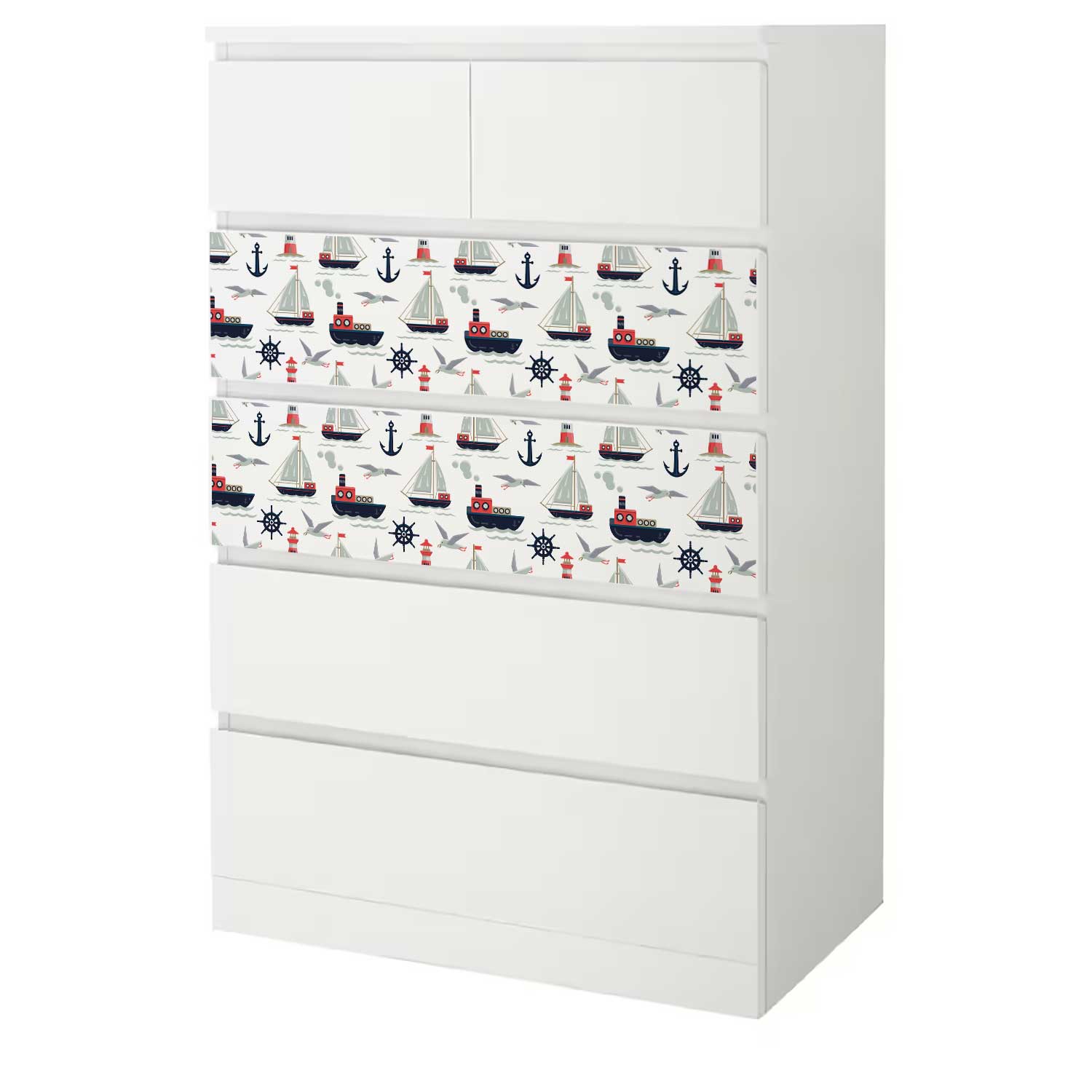 Möbelfolie Kinder für IKEA MALM 6-Schubladen 80x123 'Segelboot'