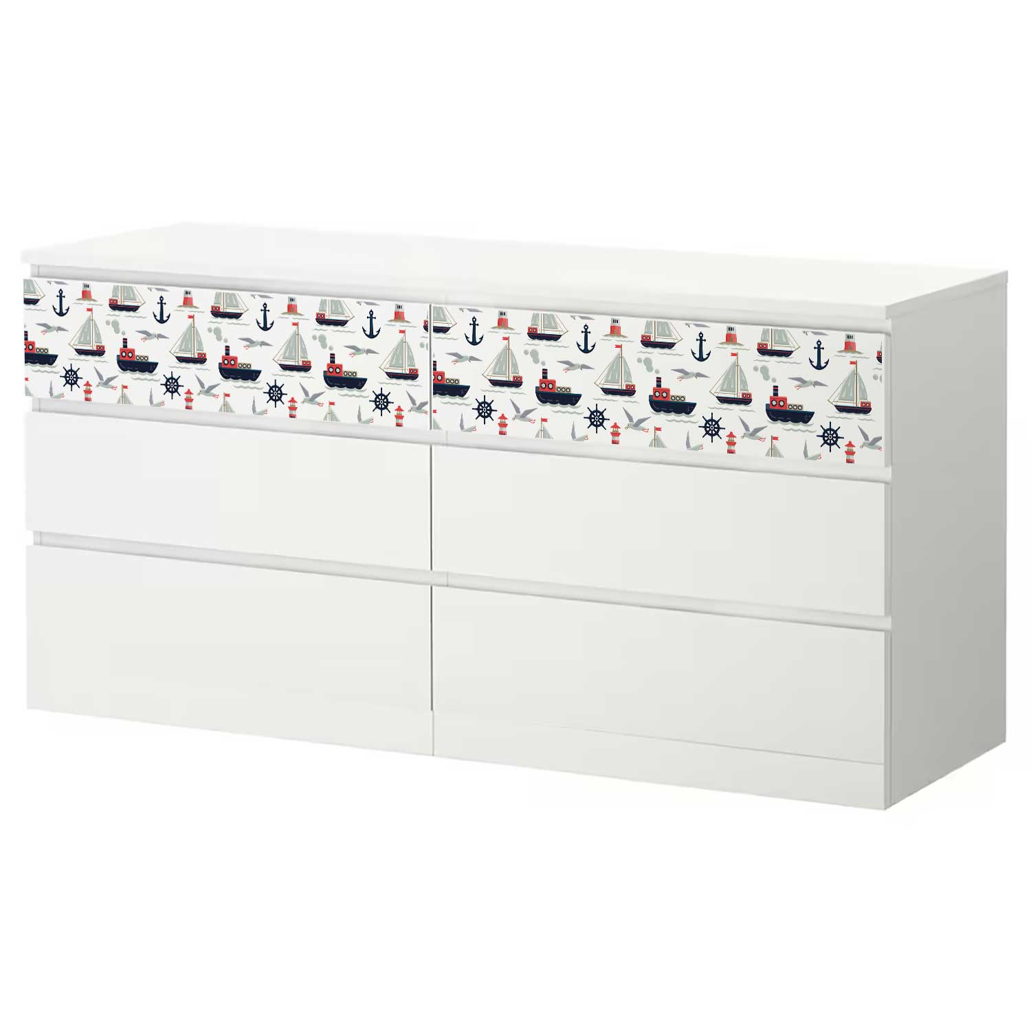 Möbelfolie Kinder für IKEA MALM Kommode 6-Schubladen 160x78 cm 'Segelboot'