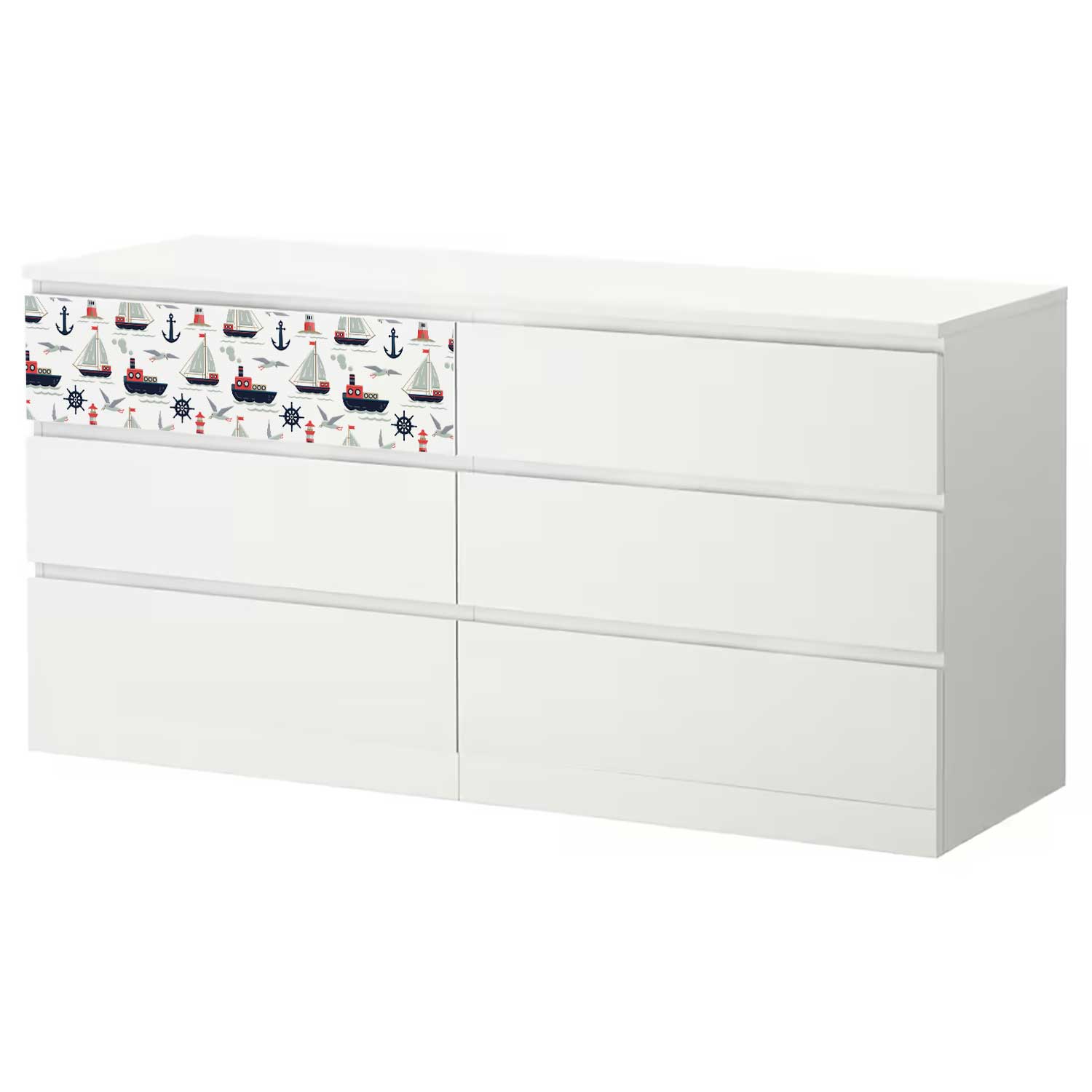 Möbelfolie Kinder für IKEA MALM Kommode 6-Schubladen 160x78 cm 'Segelboot'