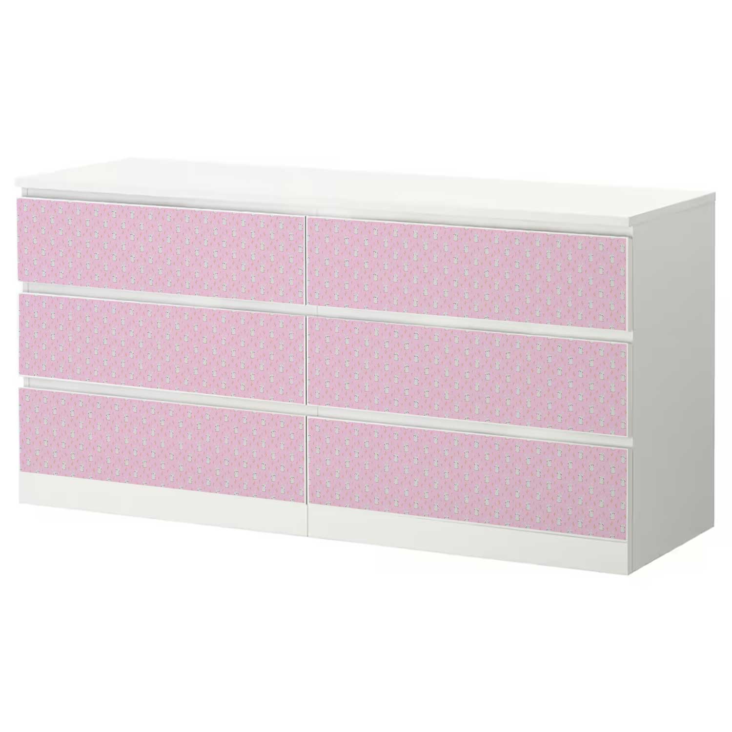 Möbelfolie Kinder für IKEA MALM Kommode 6-Schubladen 160x78 cm 'Hasen'