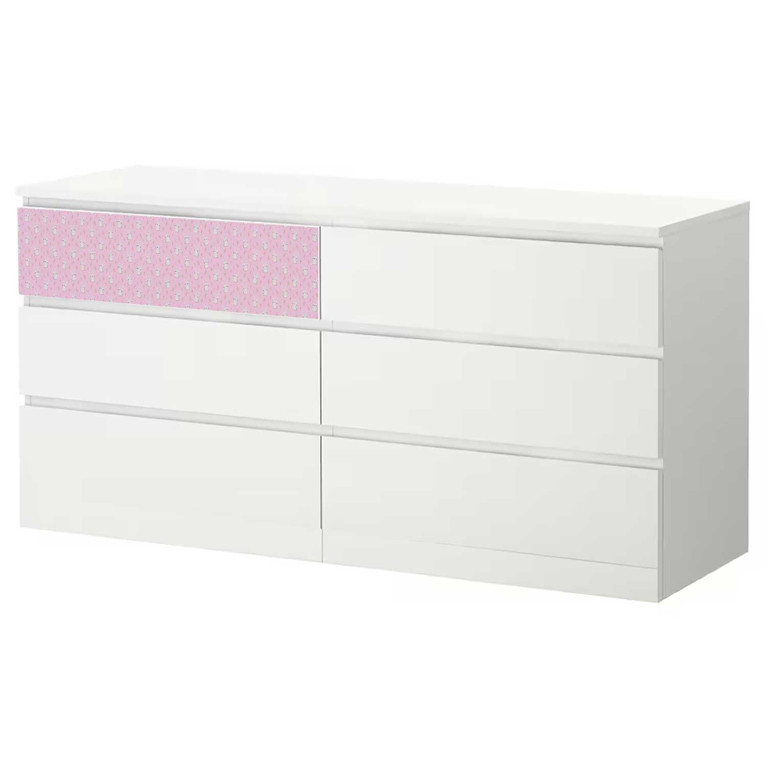 Möbelfolie Kinder für IKEA MALM Kommode 6-Schubladen 160x78 cm 'Hasen'