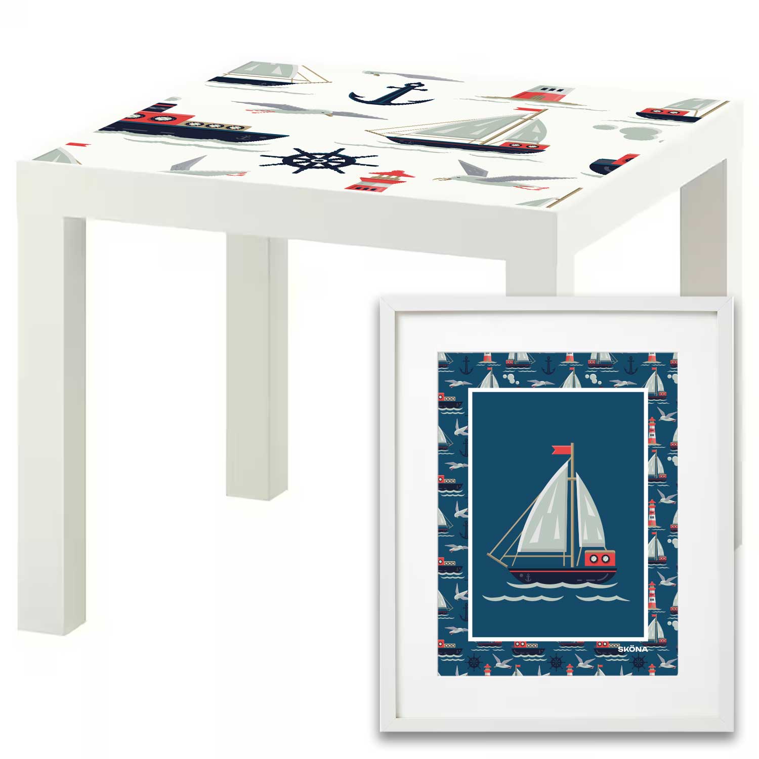 Möbelfolie Kinder für IKEA Lack Tisch 55x55 cm 'Segelboot' Poster Bundle