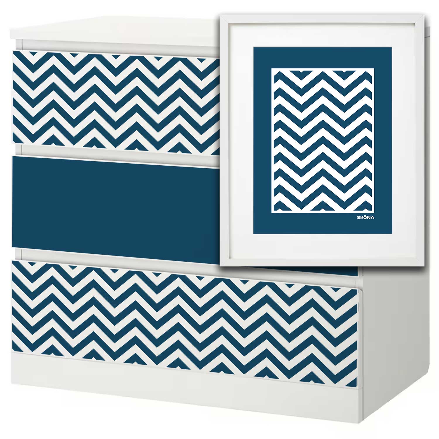 Möbelfolie für IKEA MALM Kommode 3-Schubladen 80x78 'Zigzag' Poster Bundle