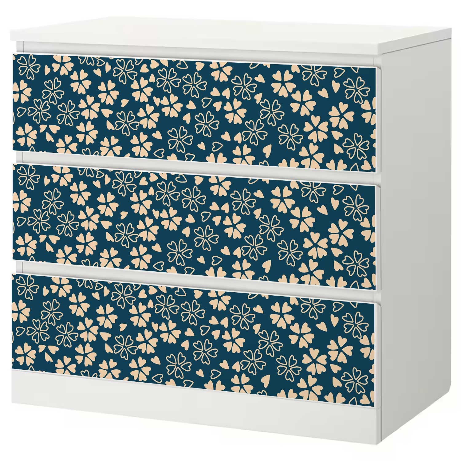 Möbelfolie für IKEA MALM Kommode 3-Schubladen 80x78 'Blüten'