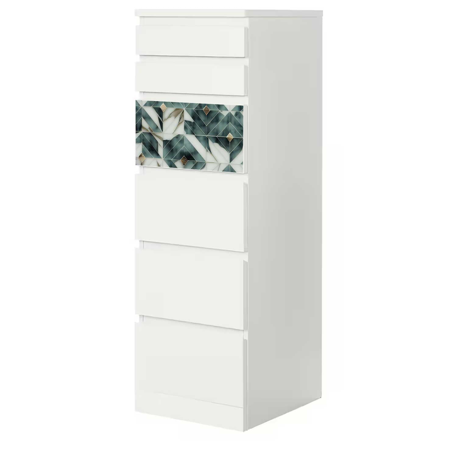 Möbelfolie für IKEA MALM Kommode 6-Schubladen 40x123 cm 'Marmor Fliesen'